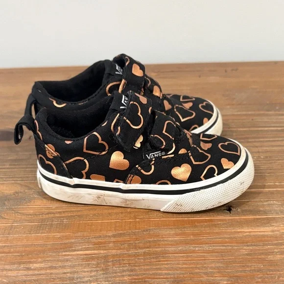 Vans Black and Gold Hearts Toddler Girl Sneakers - Picture 3 of 5